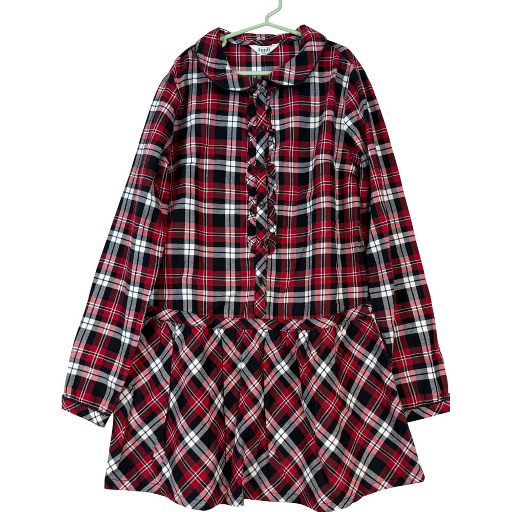 NWT Girls Red Plaid Flannel Drop Waist Dress Tartan Christmas 12/14 - See Pics